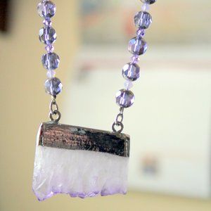 Amethyst Slab Crystal and Beaded Hand Crafted Necklace